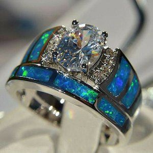 NWOT 2pc Opal White Topaz Ring Set Sz 8 9 10